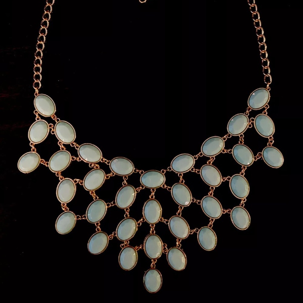 Chunky bib fashion necklace - gold & turquoise.